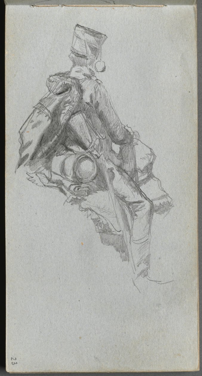 Cuaderno de bocetos, página 23: Soldado sentado de Ernest Meissonier
