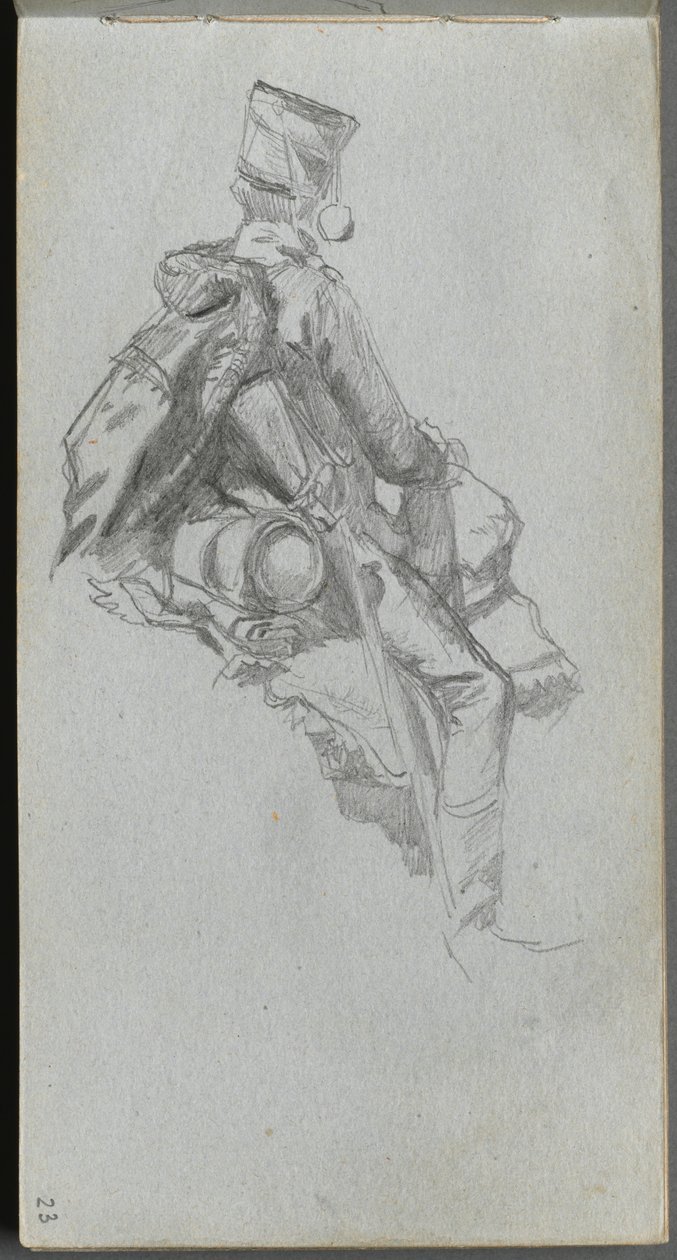 Cuaderno de bocetos, página 23: Soldado sentado de Jean Louis Ernest Meissonier