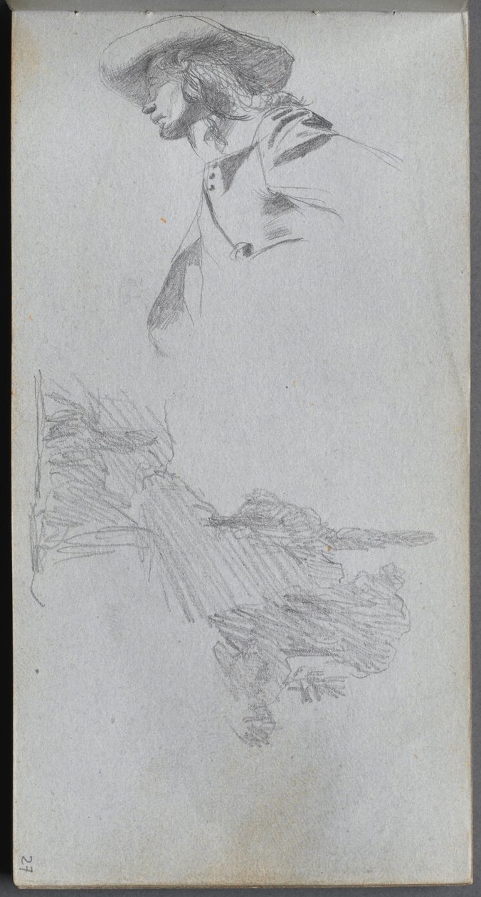 Sketchbook, page 27: Detail Study for " On a Terrace" and Landscape Study de Ernest Meissonier