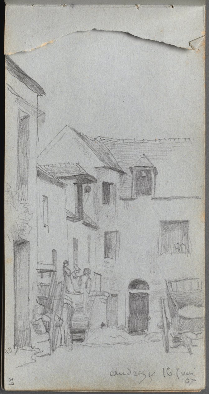 Cuaderno de bocetos, página 39: Escena callejera de Ernest Meissonier