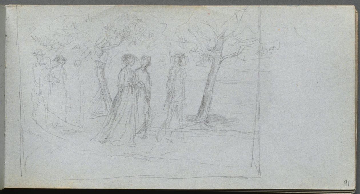 Cuaderno de bocetos, página 41: Figuras en un paisaje de Jean Louis Ernest Meissonier