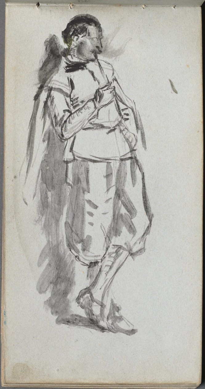 Cuaderno de bocetos, página 46: Figura masculina de pie de Jean Louis Ernest Meissonier