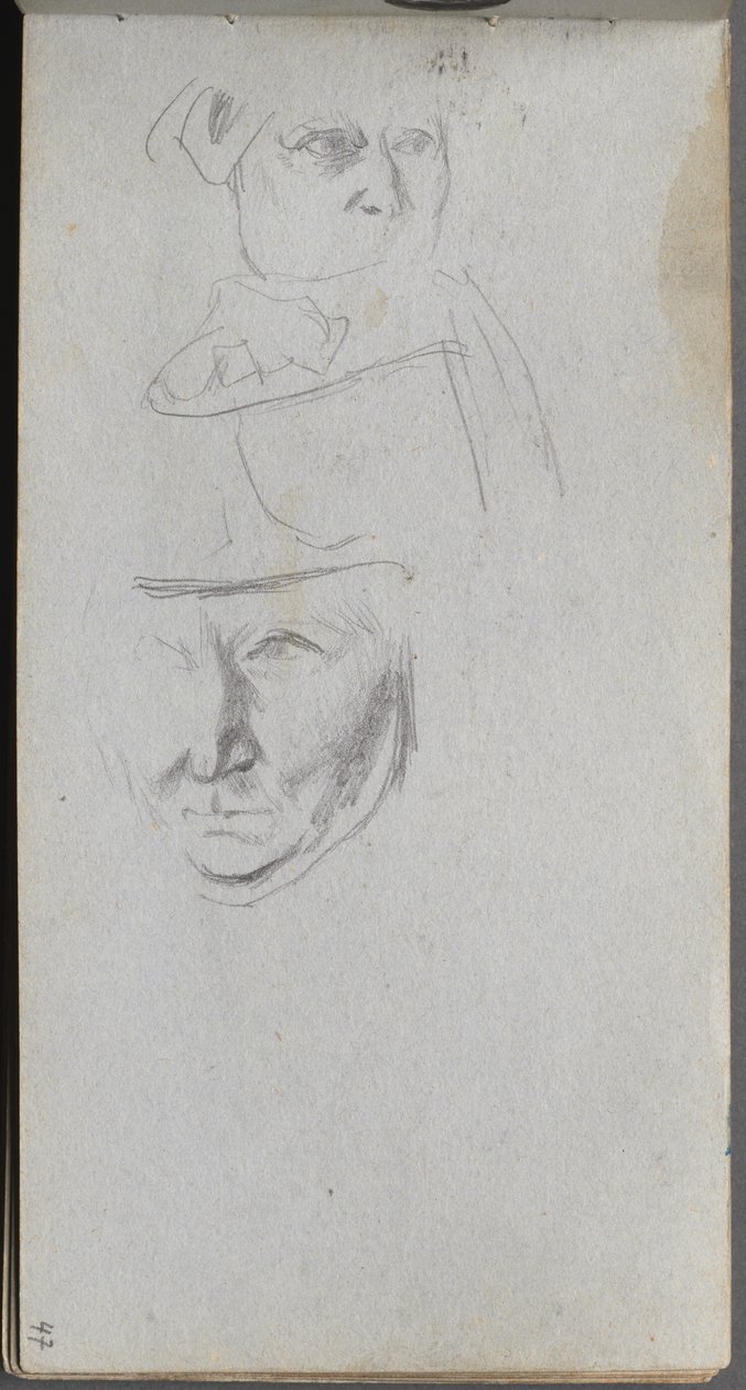 Cuaderno de bocetos, página 47: Estudios de tres caras de Jean Louis Ernest Meissonier