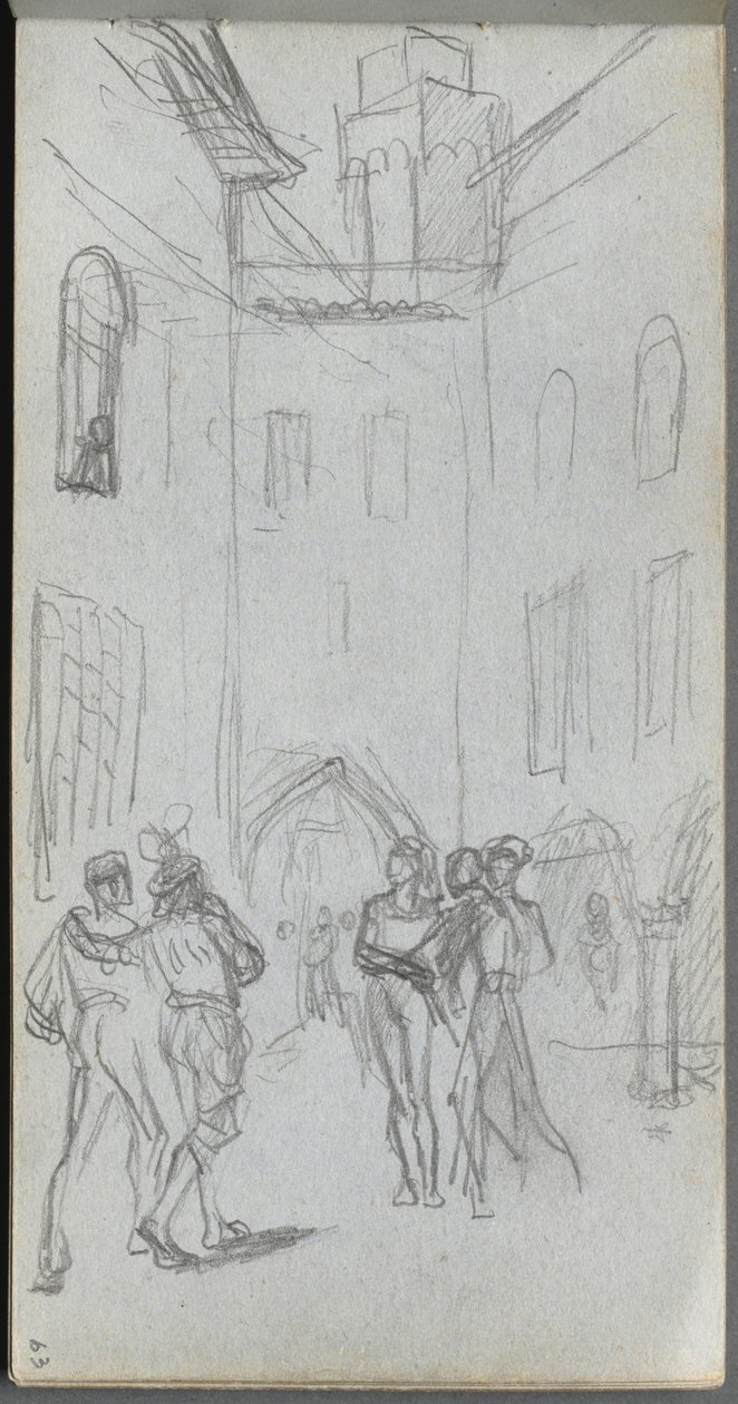 Sketchbook, page 63: Figures in a Courtyard de Ernest Meissonier
