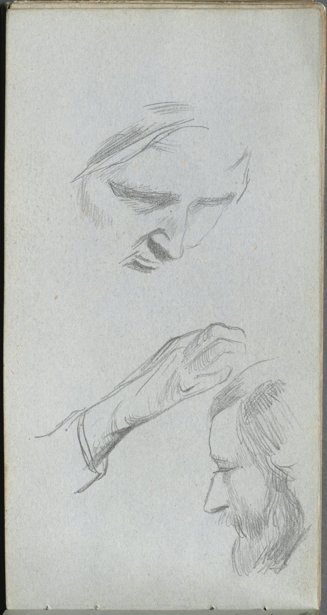 Sketchbook, page 70: Study of Two Faces and a Hand de Ernest Meissonier