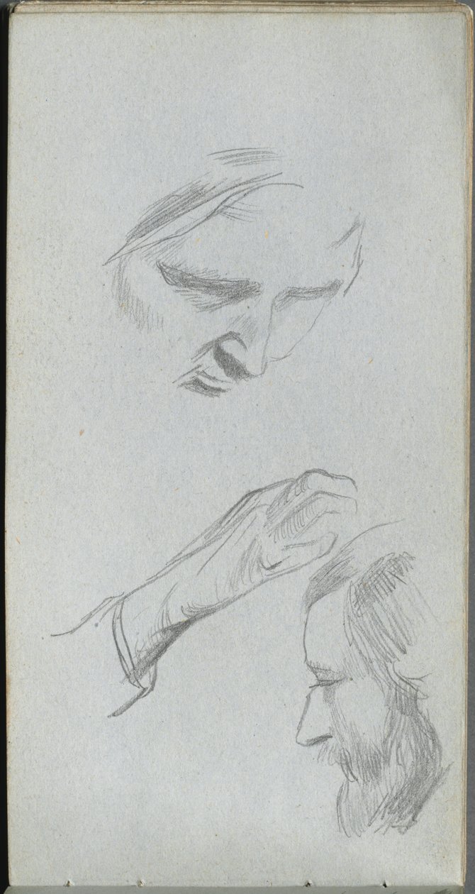 Cuaderno de bocetos, página 70: Estudio de dos caras y una mano de Jean Louis Ernest Meissonier