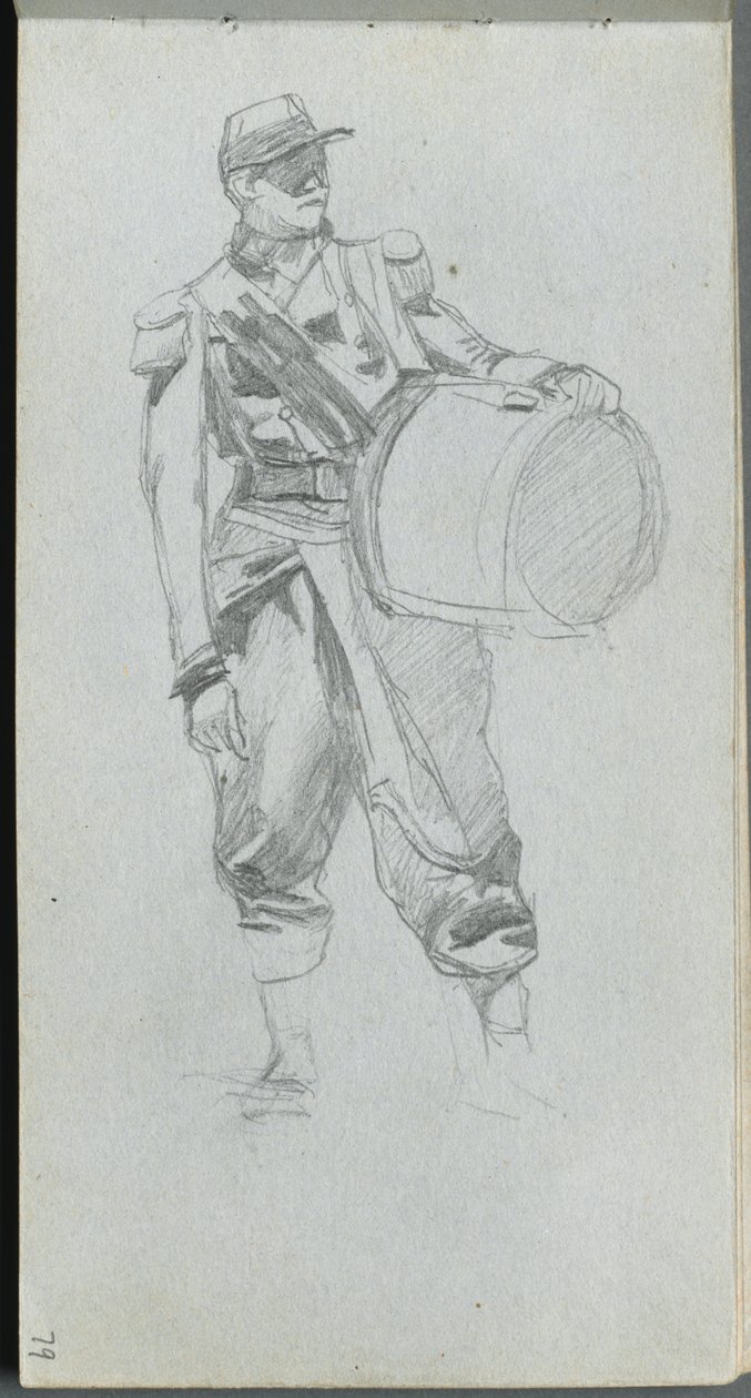 Cuaderno de bocetos, página 79: Soldado con tambor de Jean Louis Ernest Meissonier