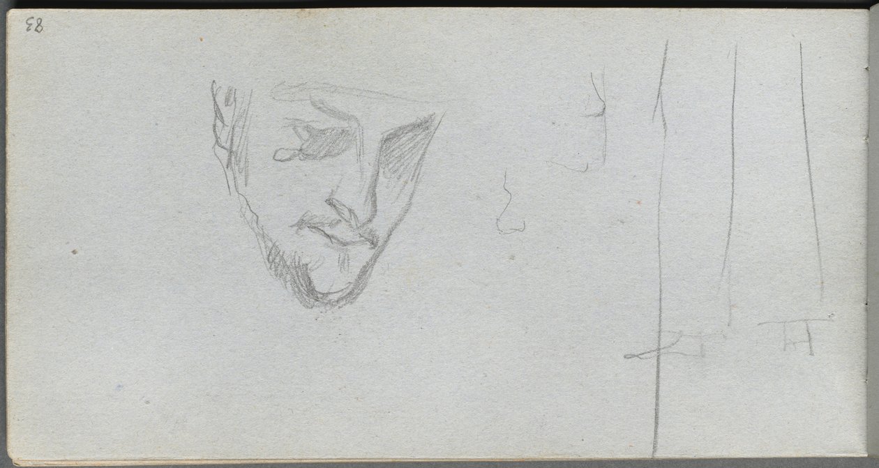 Cuaderno de Bocetos, página 83: Estudio de una Cara, Piernas de Jean Louis Ernest Meissonier