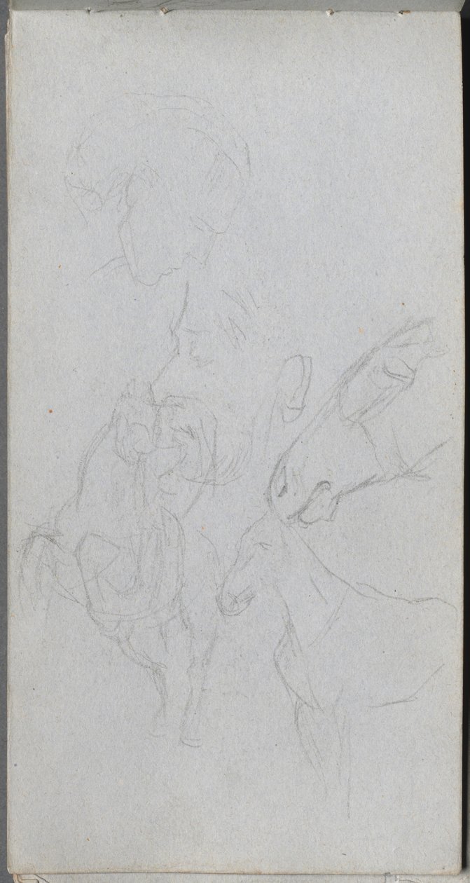 Cuaderno de bocetos, página 90: Estudio de caballos, Perfiles de Ernest Meissonier