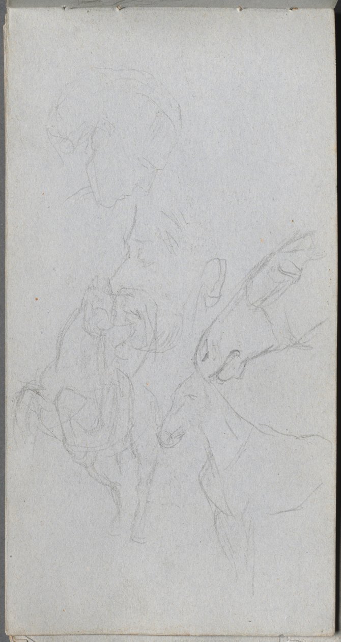 Cuaderno de bocetos, página 90: Estudio de caballos, perfiles de Jean Louis Ernest Meissonier