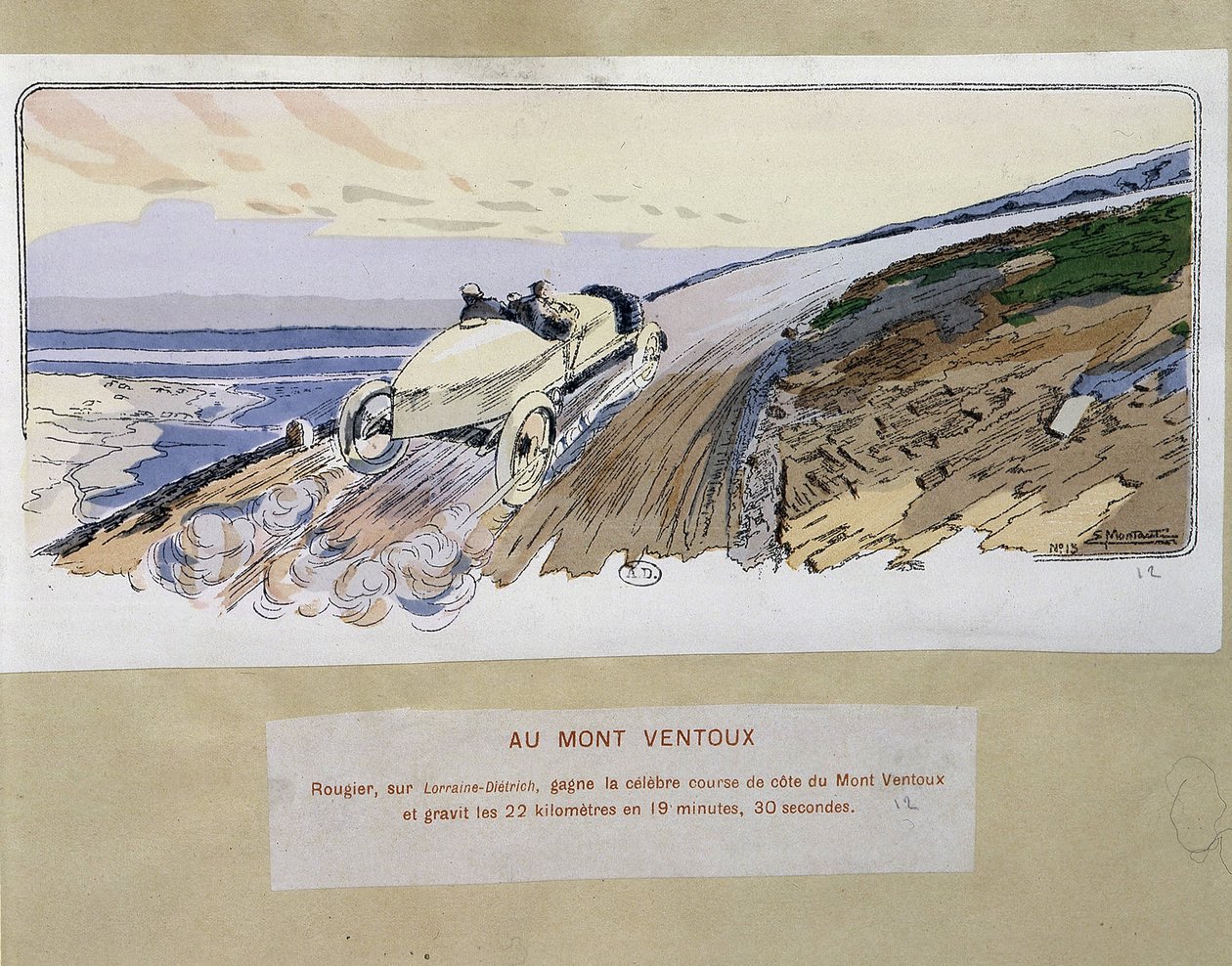 Carreras: en Mont Ventoux - dibujo de Ernest Montaut (1878-1909) de Ernest Montaut