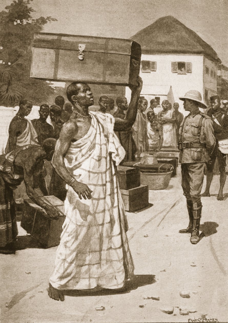 Transportistas partiendo del Castillo de Cape Coast hacia Kumassi, ilustración de 
