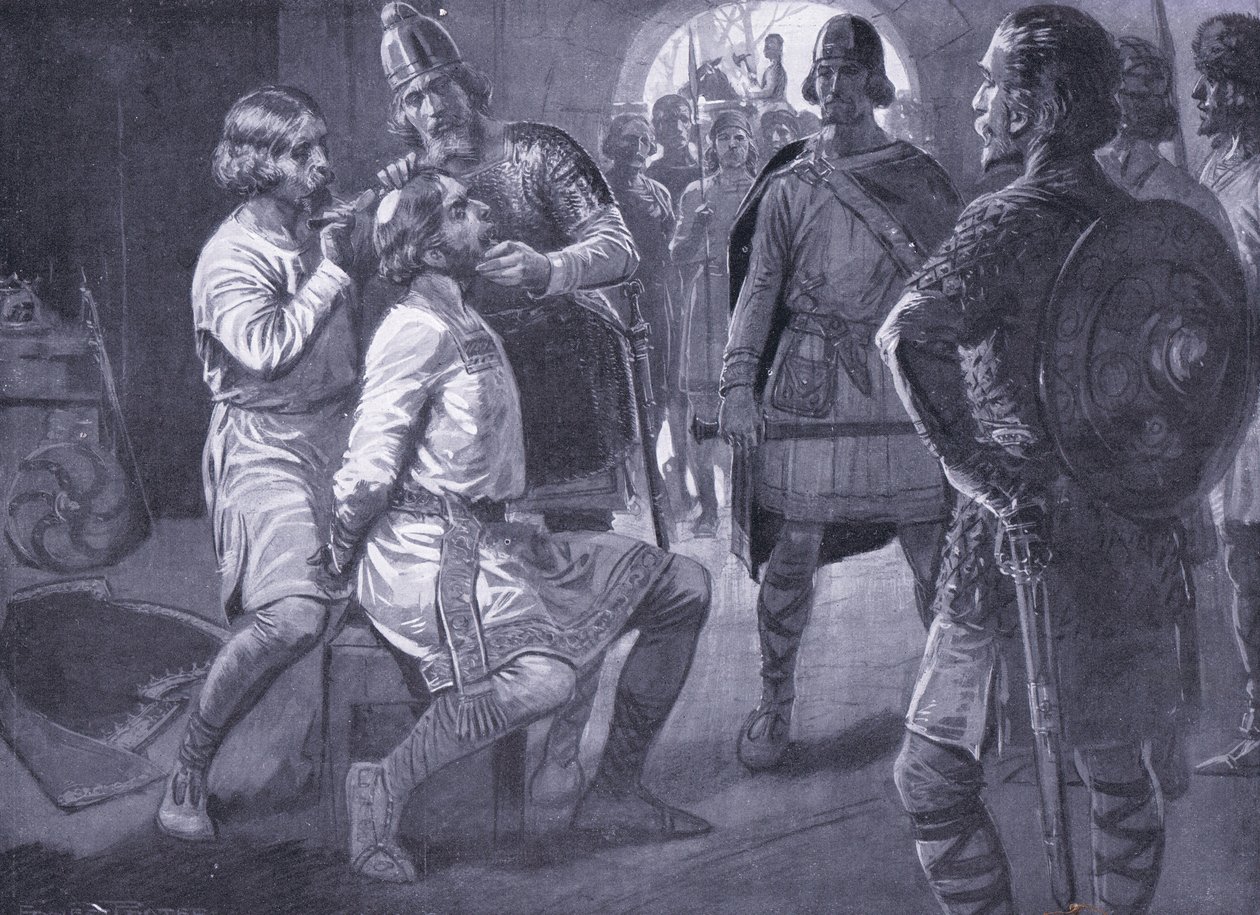 Ceowulf, Rey de Northumbria, siendo forzado a raparse AD731 de Ernest Prater