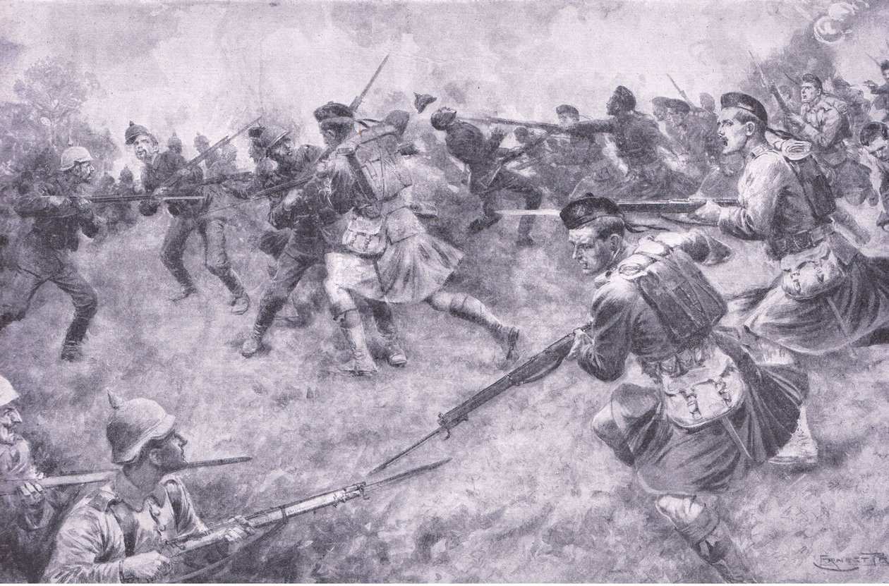Carga valiente de los London Scottish, de Historia de la Gran Guerra Vol 3 publicado por Waverley Book Co Limited, c.1920 de Ernest Prater