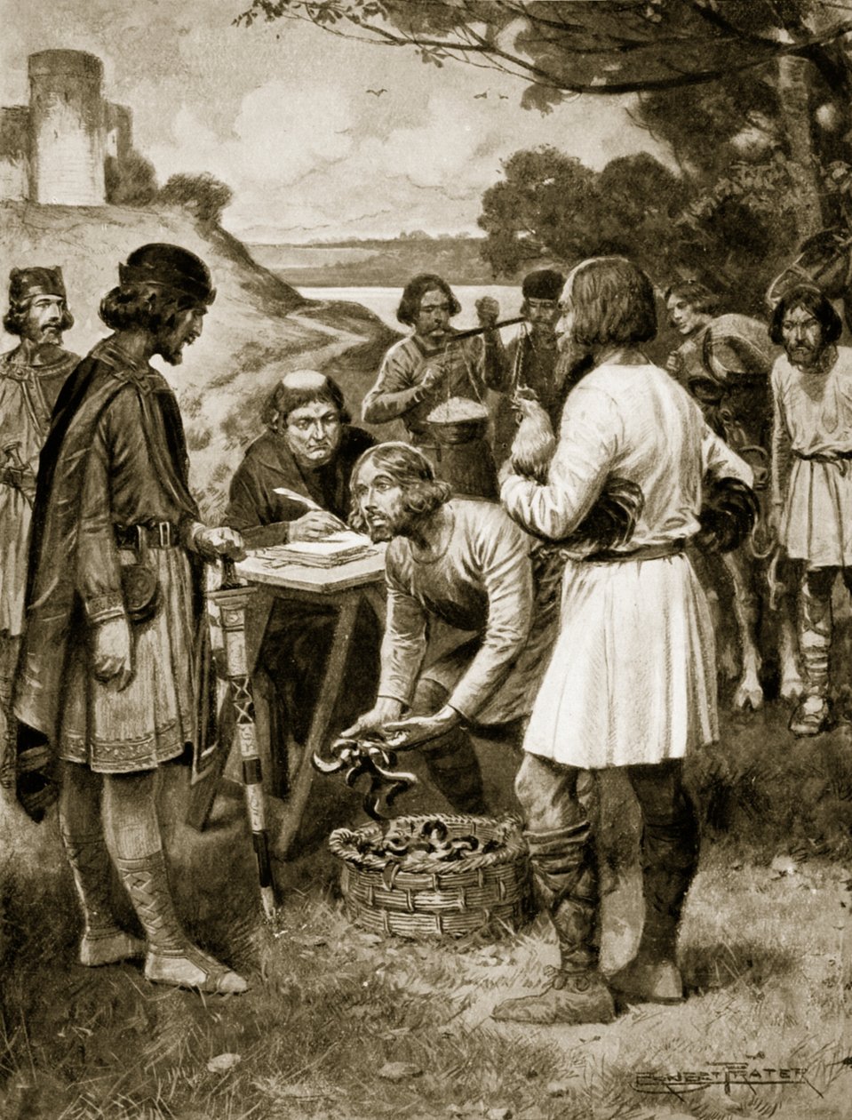Pagando renta en tiempos sajones, ilustración de 