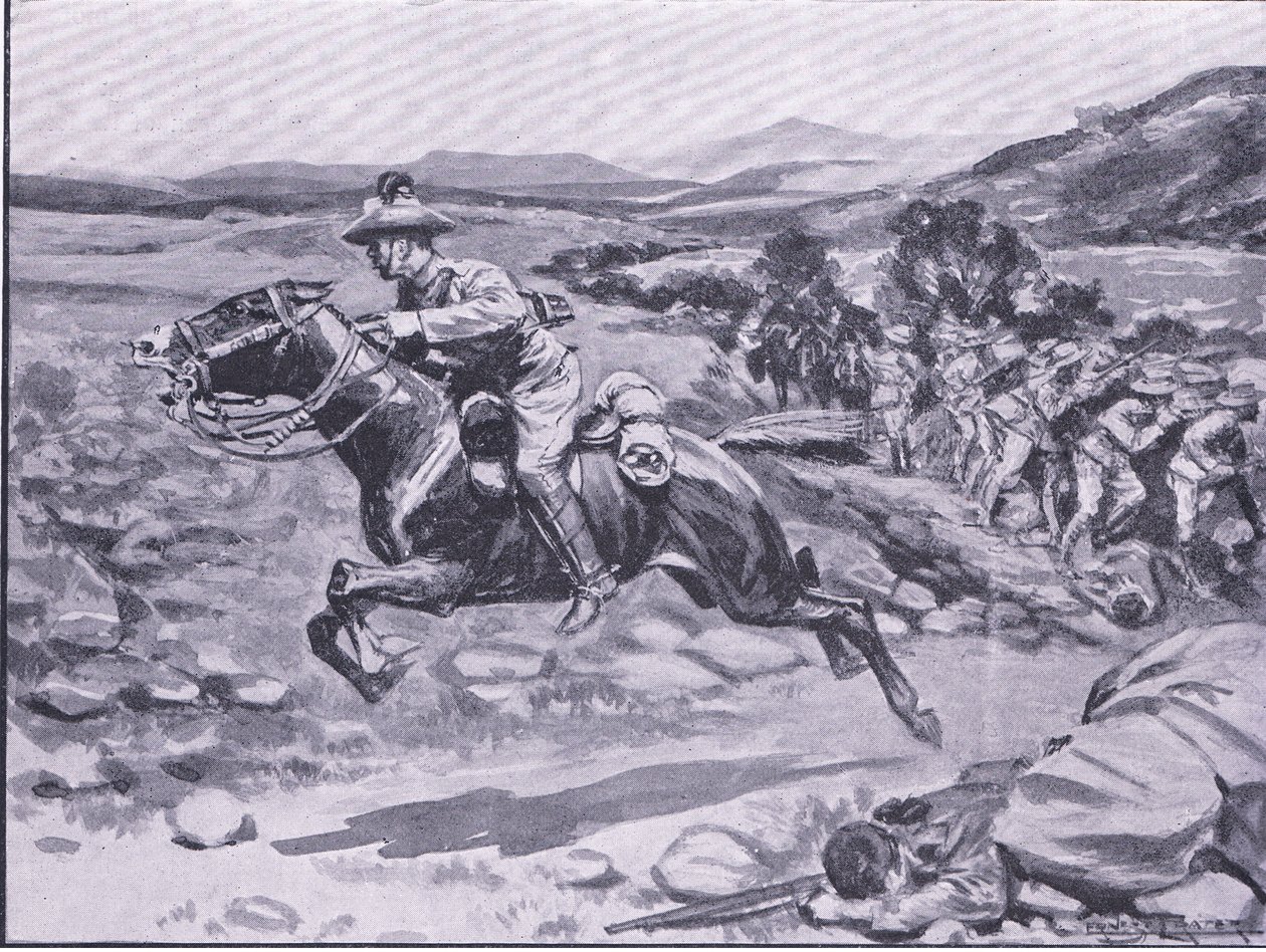 La captura de la escolta: la atrevida incursión del teniente Bateman (ilustración de After Pretoria: The Guerilla War, 1902) de Ernest Prater