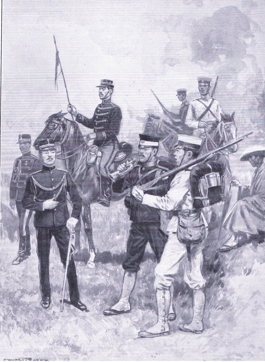 Tipos de soldados japoneses, ilustración de la Historia de la Guerra Ruso-Japonesa de Cassell Vol 1, c.1900 de Ernest Prater