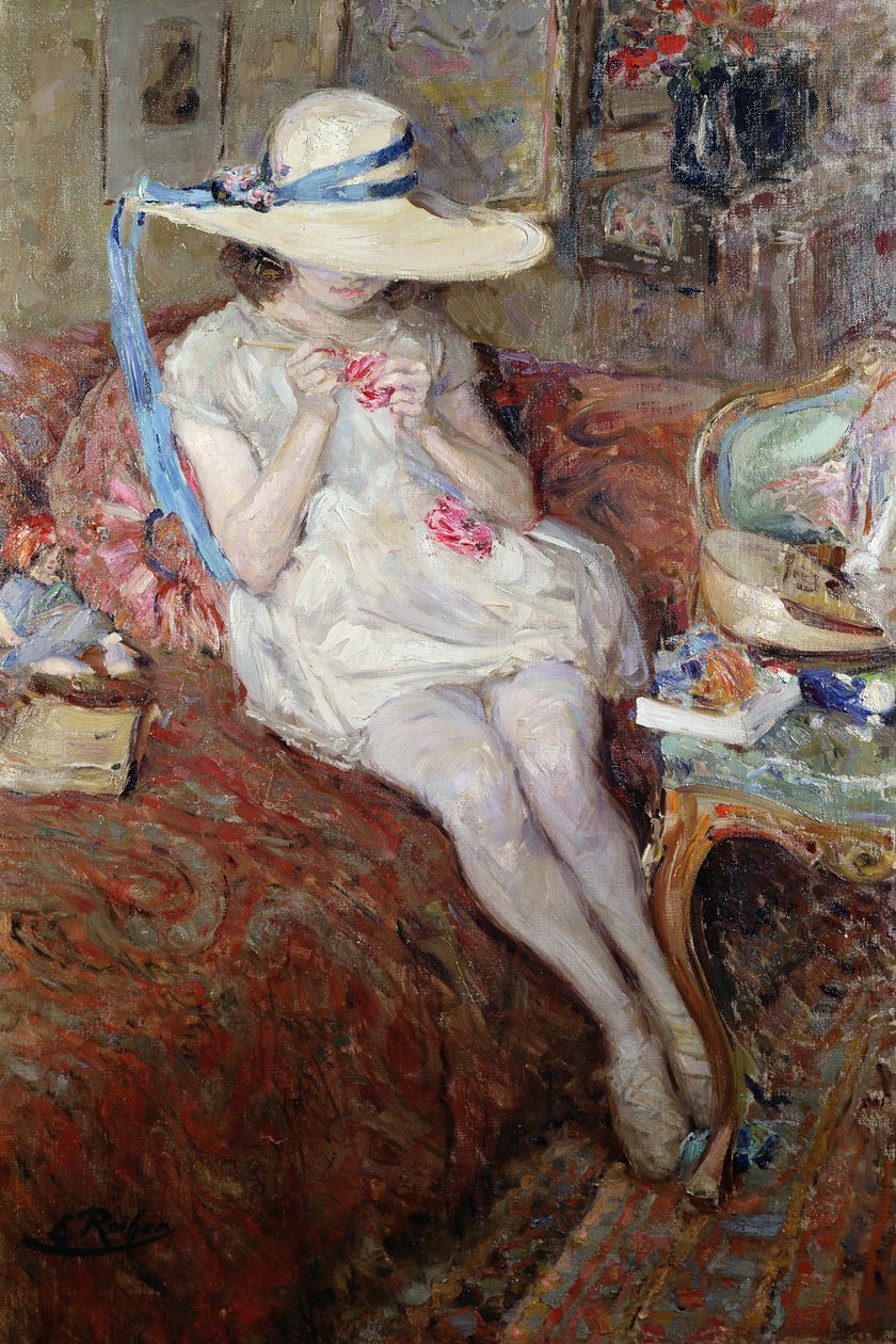 Joven con sombrero de paja de Ernest Rocher