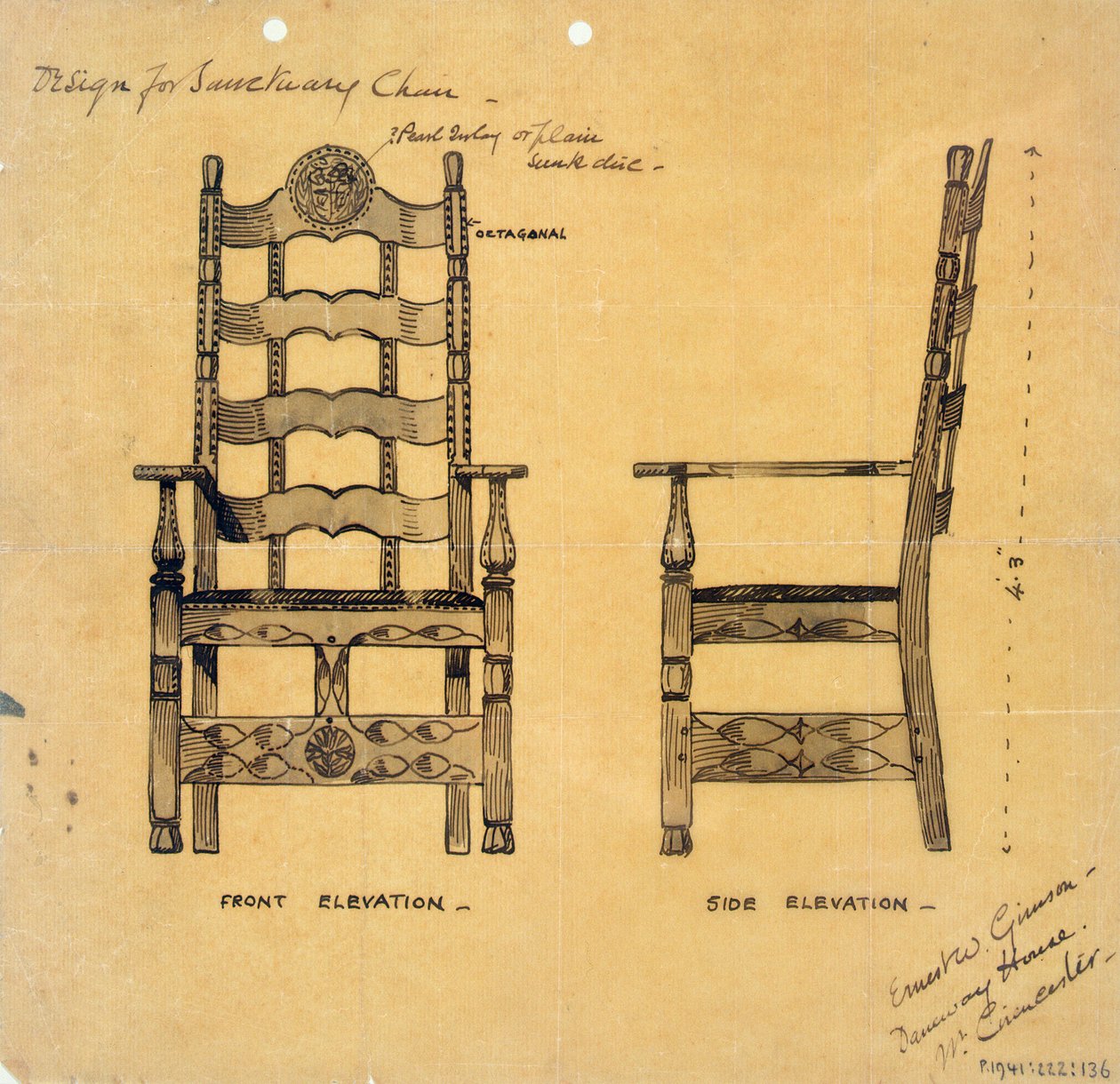 Diseño para Silla de Santuario, c.1905-25 de Ernest William Gimson
