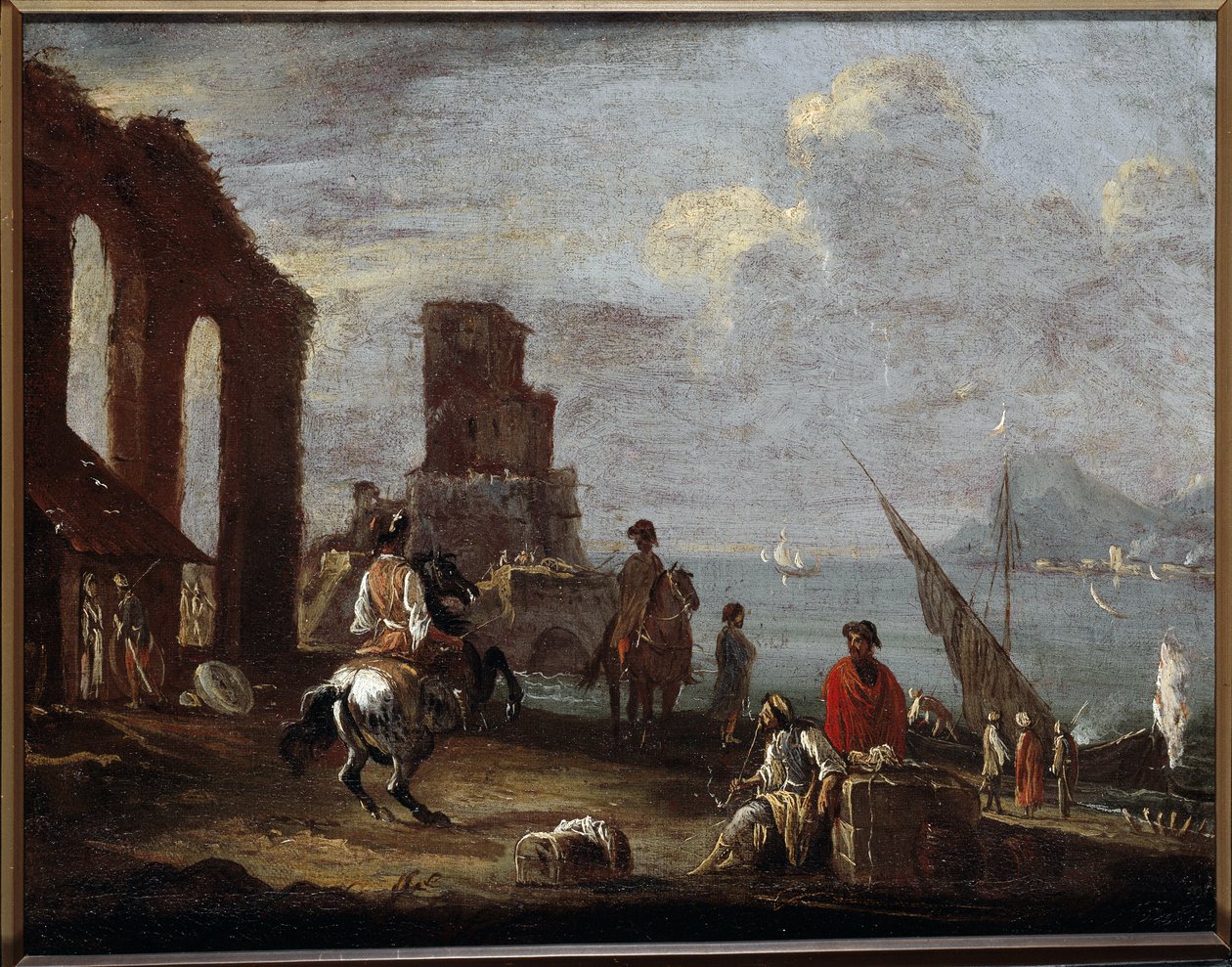 Paisaje con ruinas cerca del mar Pintura de Ernesto Monsu Daret (siglo XVII) Sol 40x50 cm Genes, Musei di Strada Nuova (ex Palazzo Bianco) de Ernest called Monsu Ernesto Daret