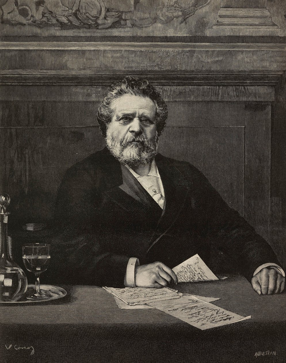 Giosue Carducci (1835-1907), poeta y escritor italiano, Premio Nobel en 1906, grabado de Ernesto Mancastroppa a partir de una pintura de Vittorio Corcos, de L
