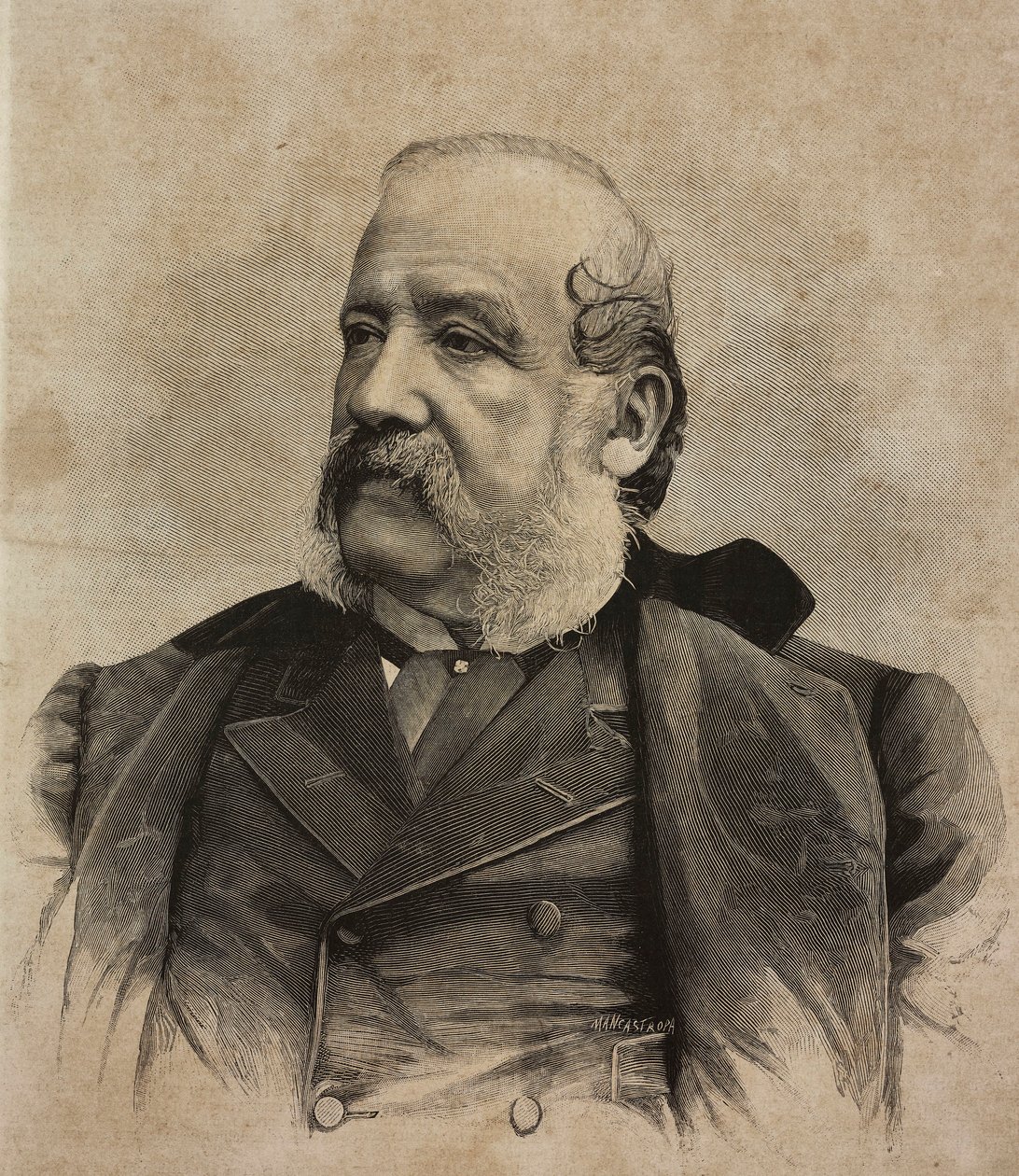 Retrato de Gerolamo Induno (1825-1890), pintor italiano, grabado de Ernesto Mancastropa a partir de una fotografía de Guigoni y Bossi, de L