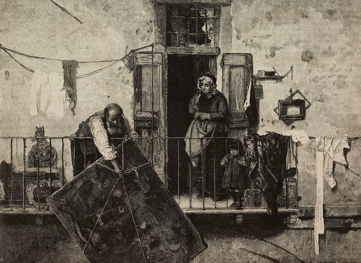 San Miguel, Exposición de Bellas Artes de Venecia, Italia, grabado de Ernesto Mancastroppa a partir de un cuadro de Gerolamo Induno, de L