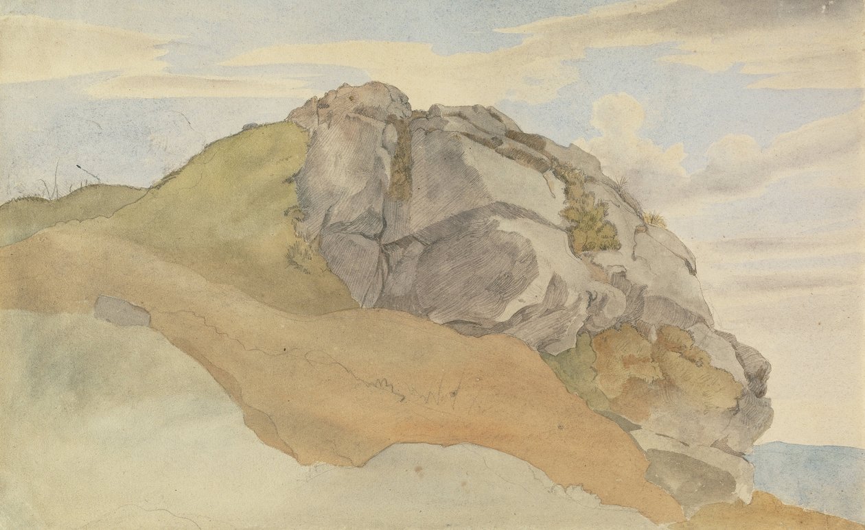 Afloramiento rocoso (recto), Bosque rocoso con paseantes (verso) de Ernst Ferdinand Oehme