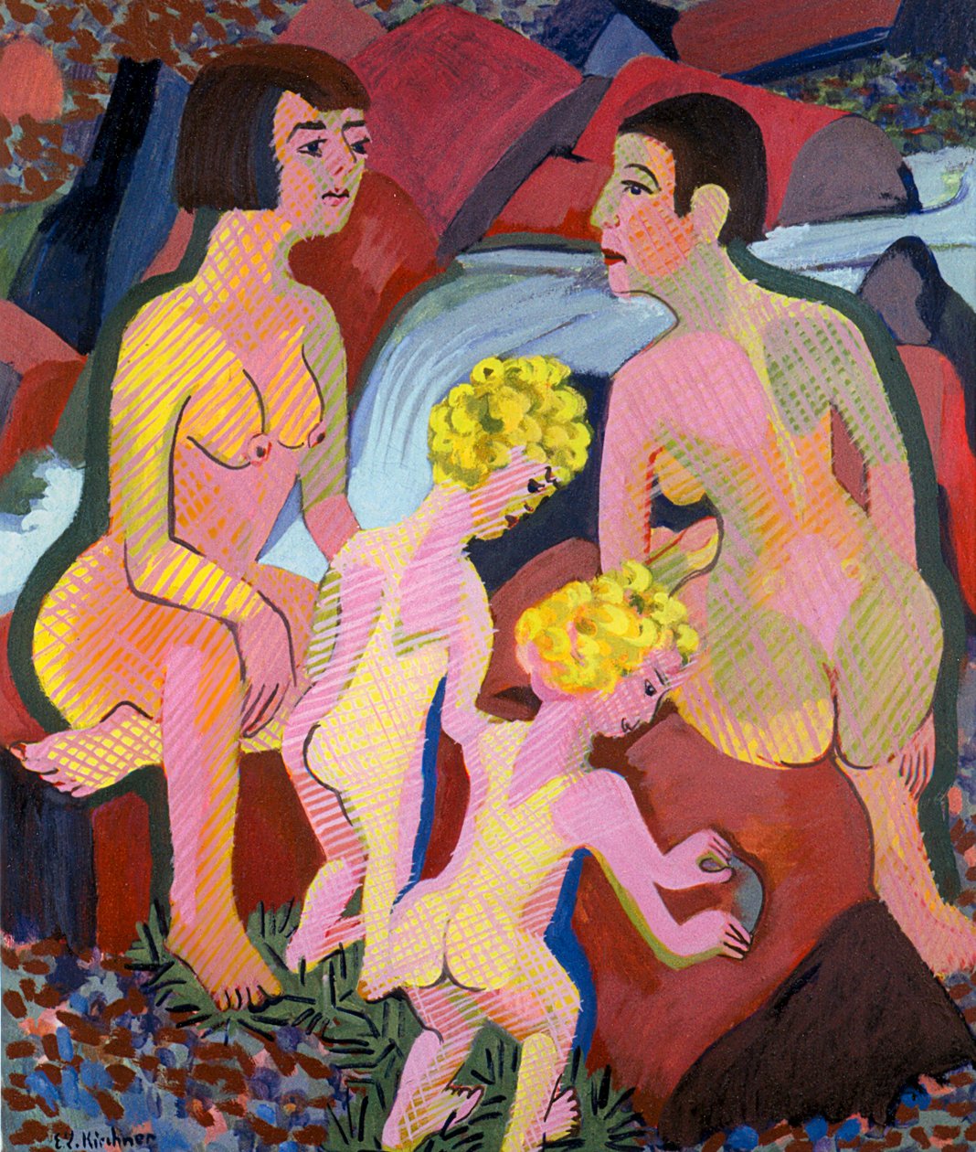 Mujeres y niños bañándose de Ernst Ludwig Kirchner