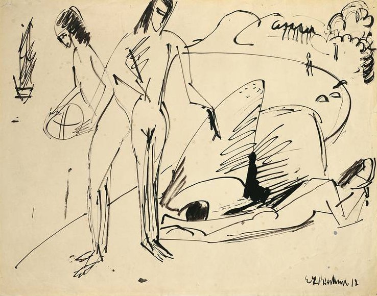 Bañistas en la playa de Fehmarn de Ernst Ludwig Kirchner