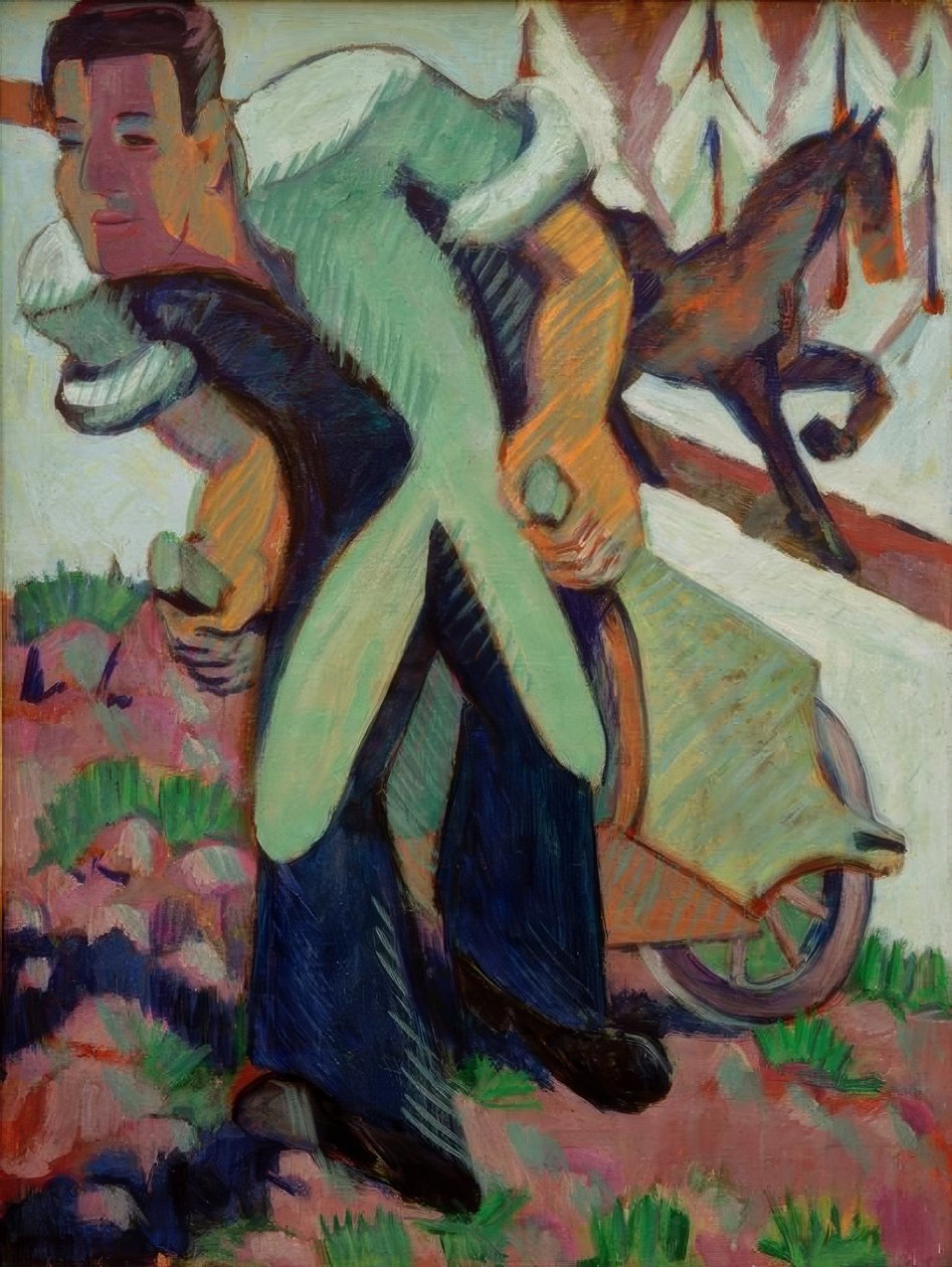 Campesino tirando de una carretilla de Ernst Ludwig Kirchner