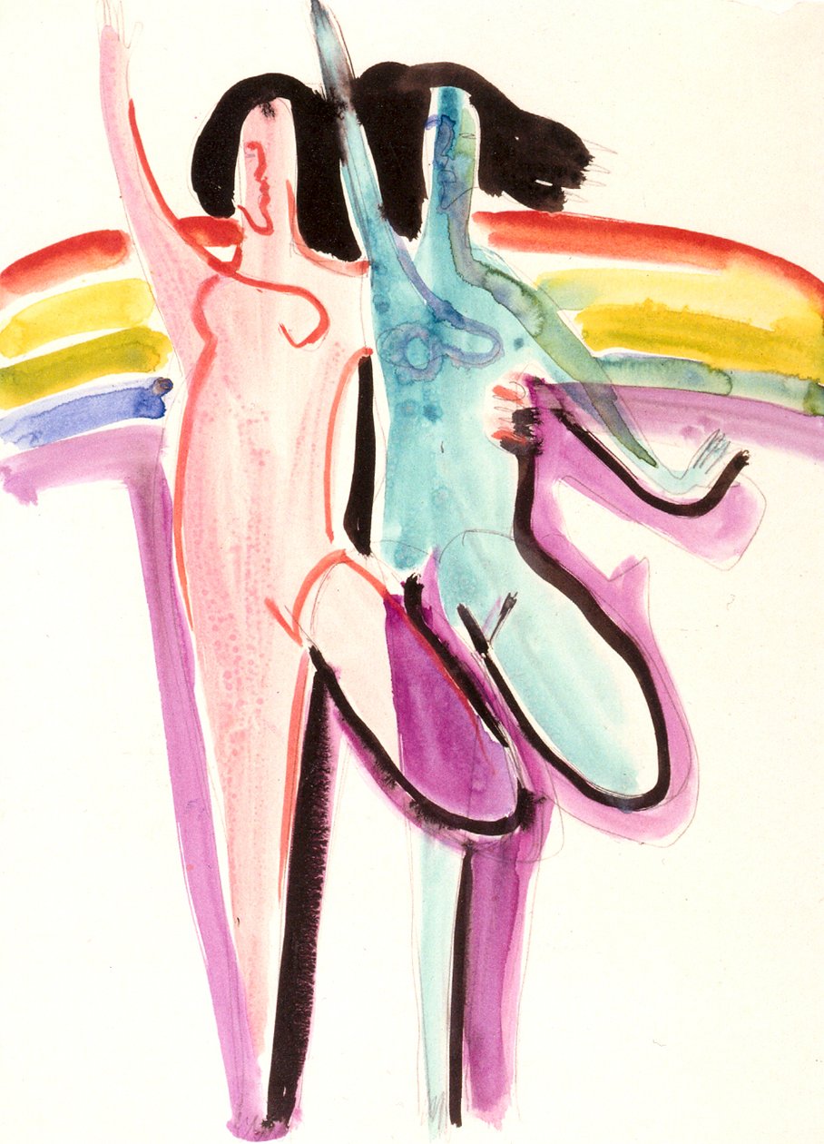 Diseño para el salón de fiestas en Essen, dos bailarinas de Ernst Ludwig Kirchner
