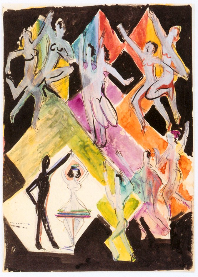 Diseño para el mural Baile de colores de Ernst Ludwig Kirchner
