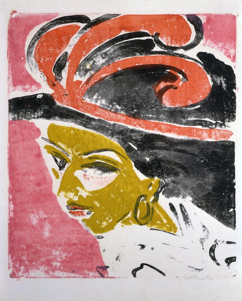 Cabeza de coqueta con sombrero de plumas de Ernst Ludwig Kirchner