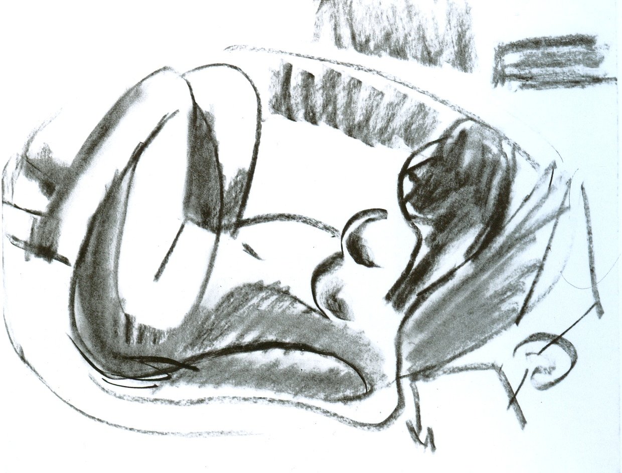 Desnudo reclinado en la bañera con piernas dobladas de Ernst Ludwig Kirchner