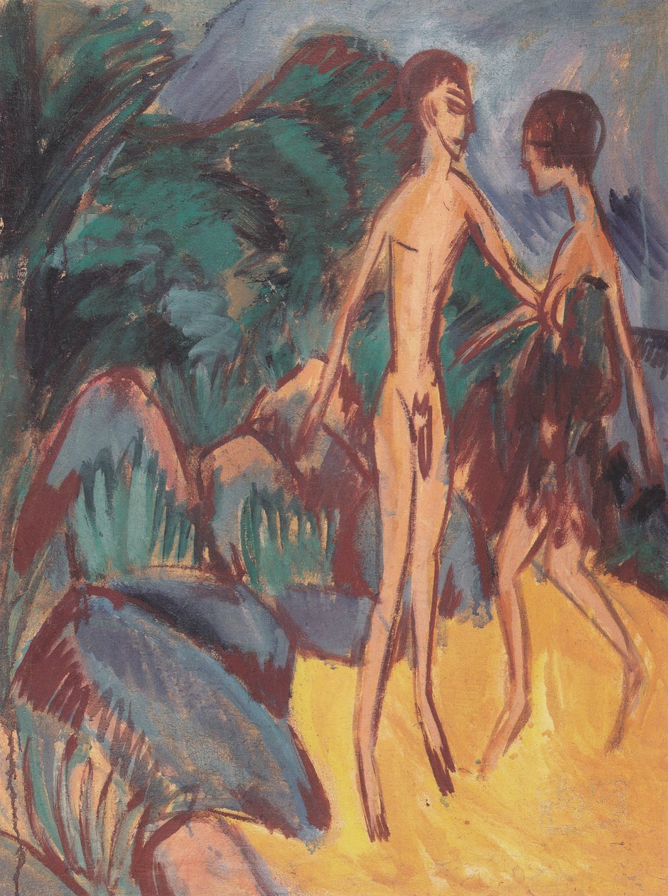 Joven desnudo y niña en la playa de Ernst Ludwig Kirchner