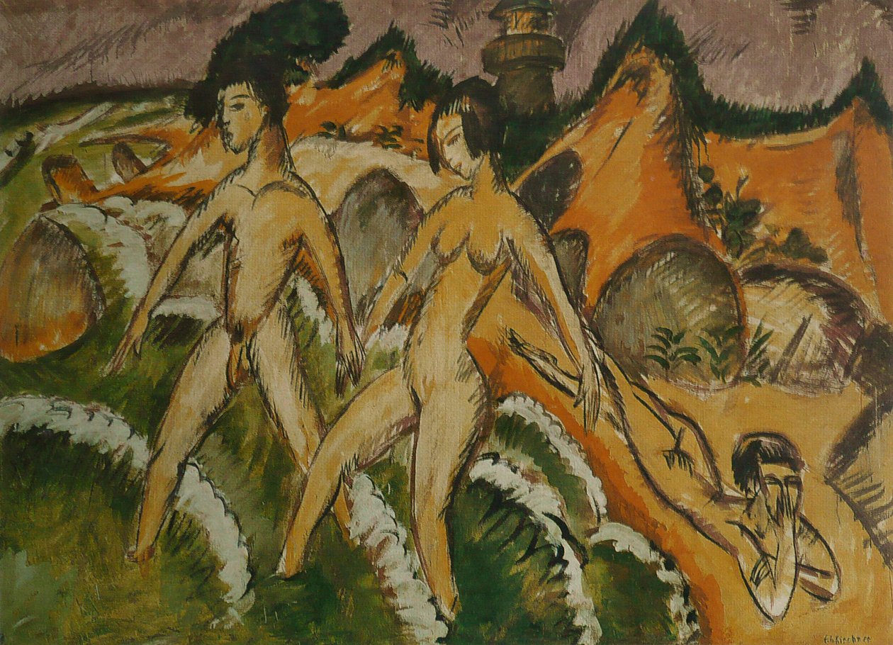 Personas entrando en el mar de Ernst Ludwig Kirchner