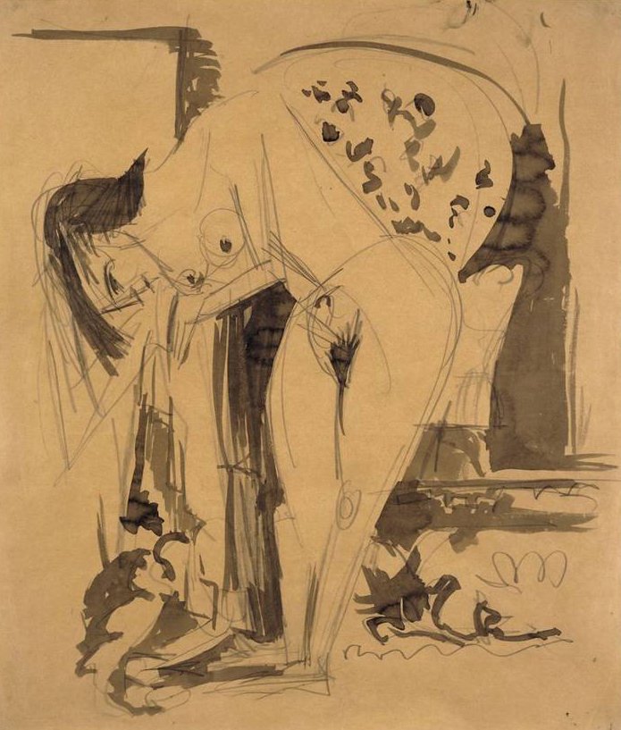 Desnudo agachado en la habitación de Ernst Ludwig Kirchner