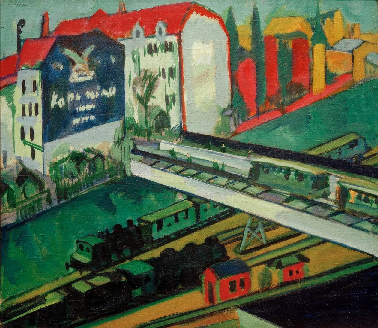 Tranvía y ferrocarril; vista desde la ventana del estudio de Ernst Ludwig Kirchner