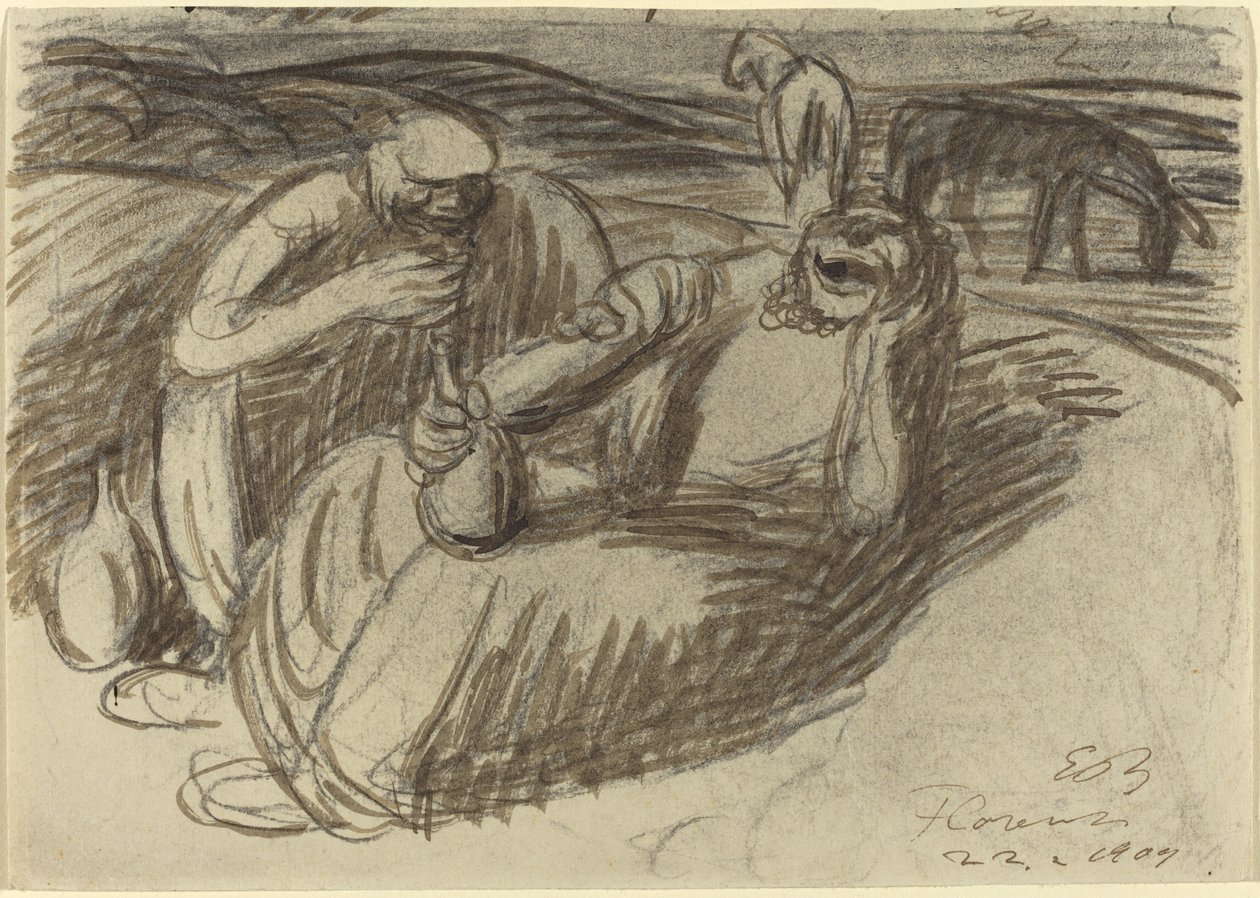 Campesinos italianos con frascos de vino de Ernst Barlach