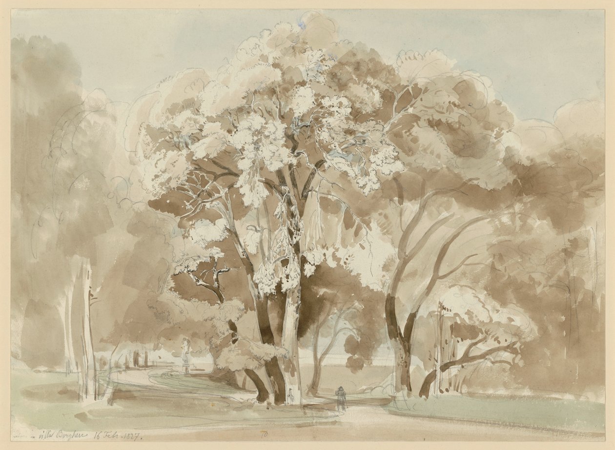 Grupo de árboles en el parque de Villa Borghese en Roma de Ernst Fries