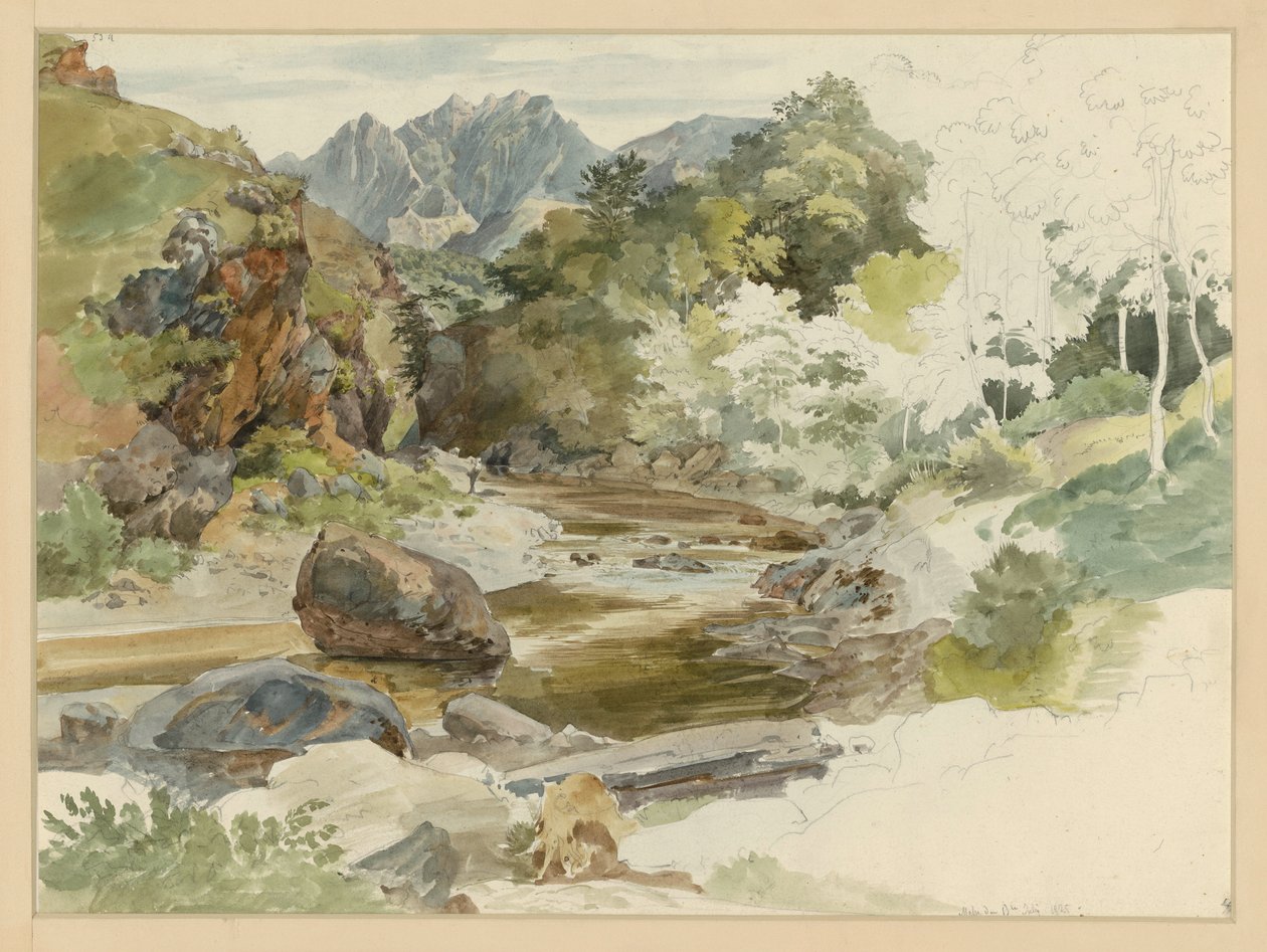 Valle fluvial boscosa y rocosa cerca de Massa de Ernst Fries