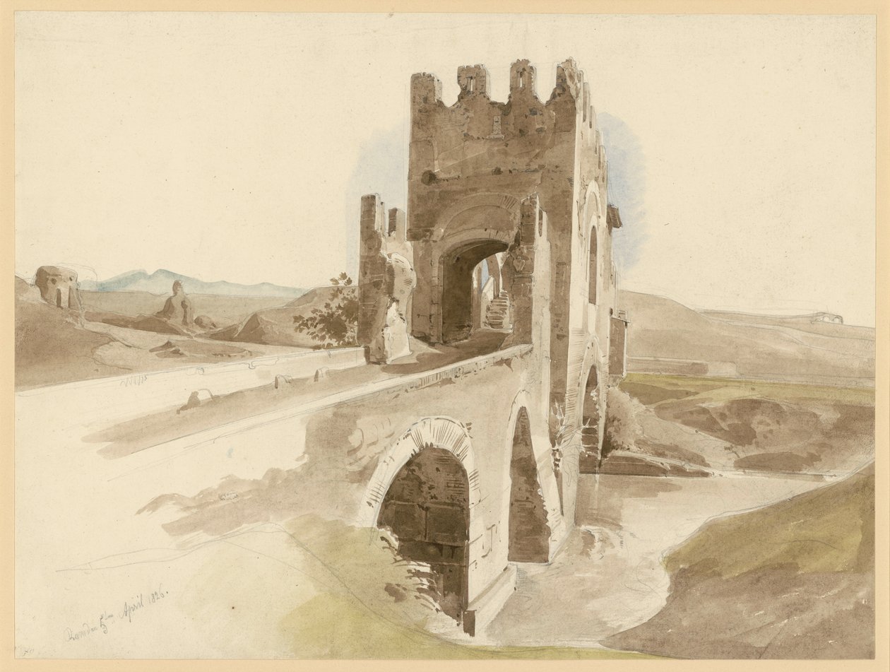 La Campagna, con el puente de piedra sobre el Tíber, cerca de Roma de Ernst Fries