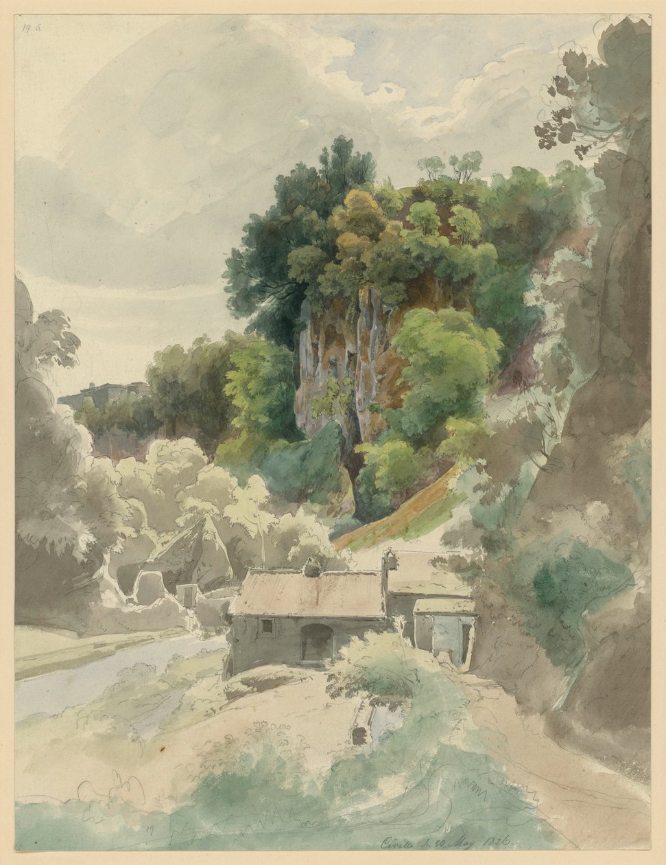 Valle rocoso y fluvial con edificio cerca de Civita Castellana de Ernst Fries