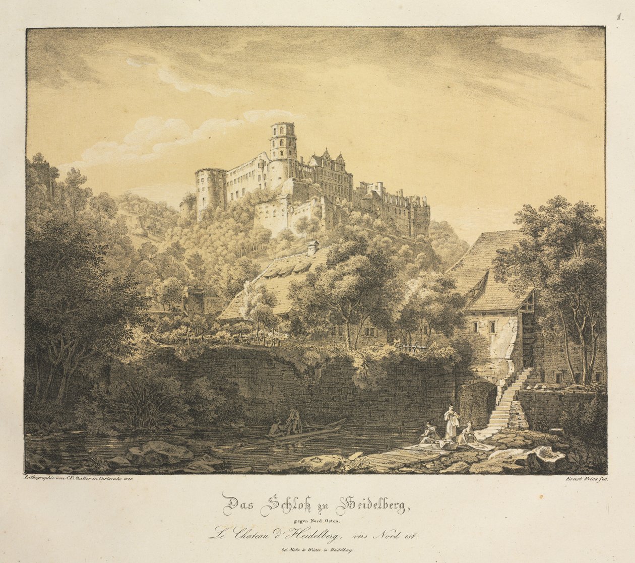 Seis vistas del castillo de Heidelberg: hacia el este, 1820 de Ernst Fries