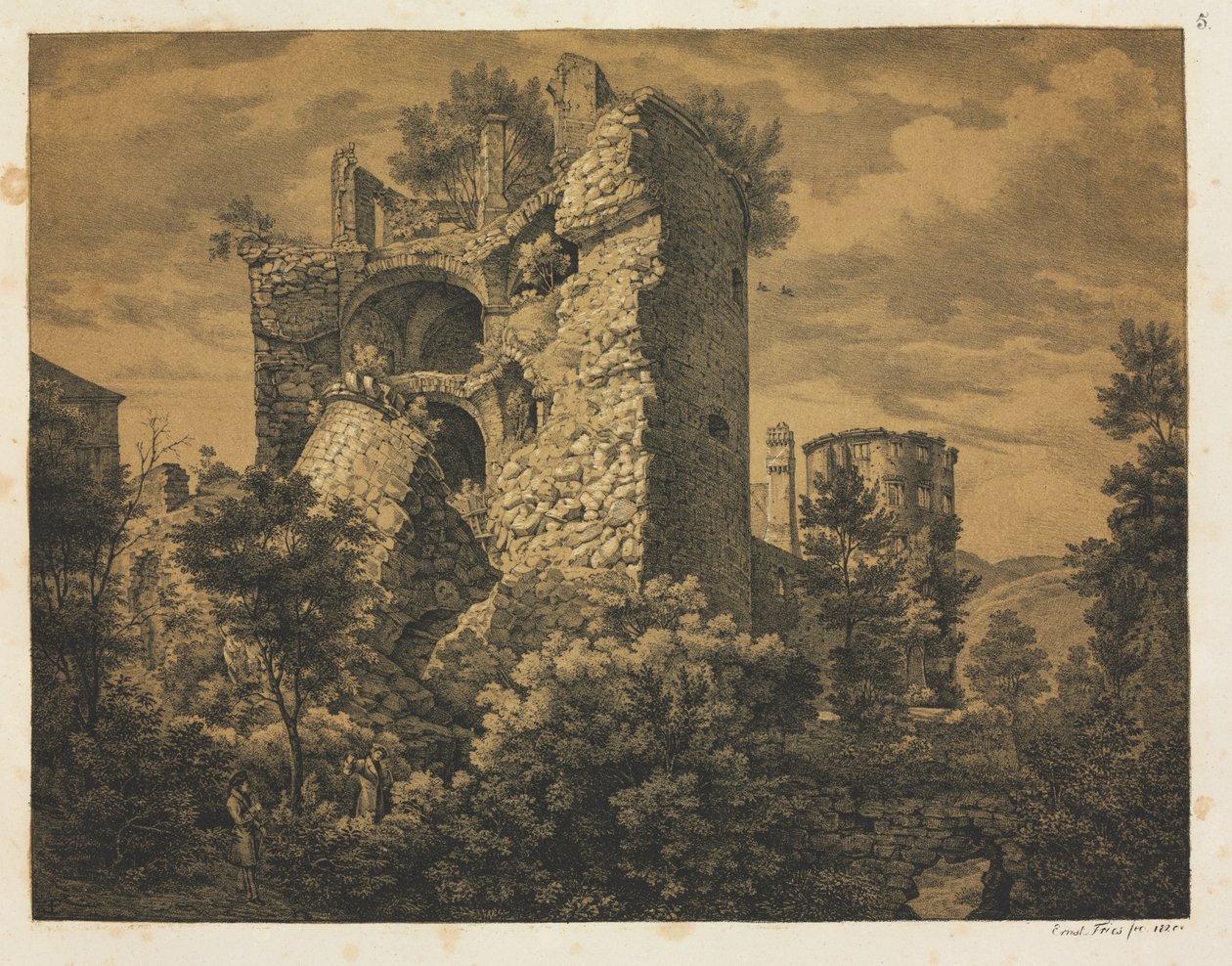 Seis vistas del Castillo de Heidelberg: Torre, 1820 de Ernst Fries