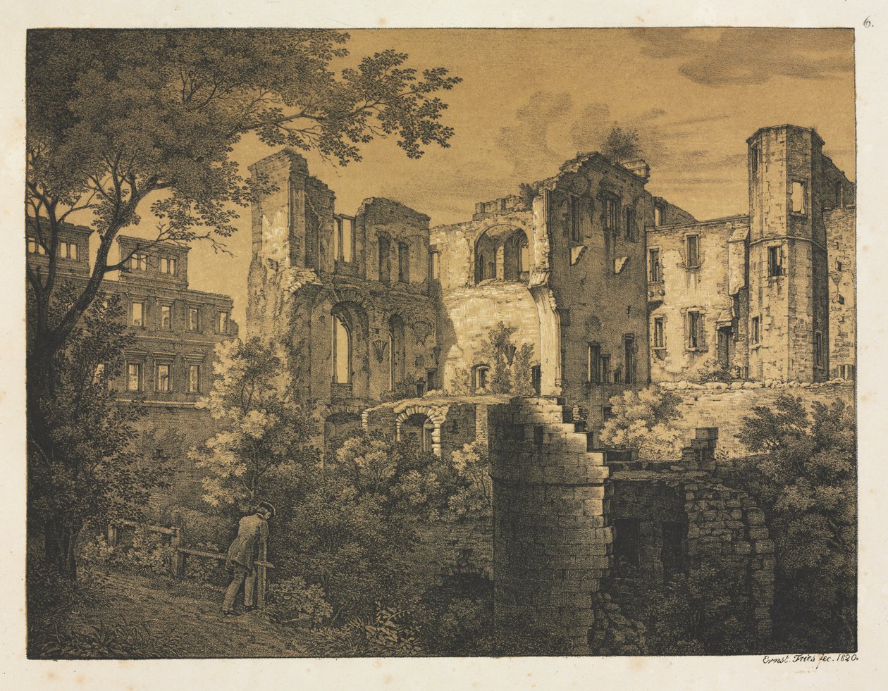 Seis vistas del Castillo de Heidelberg: Parte Occidental, 1820 de Ernst Fries