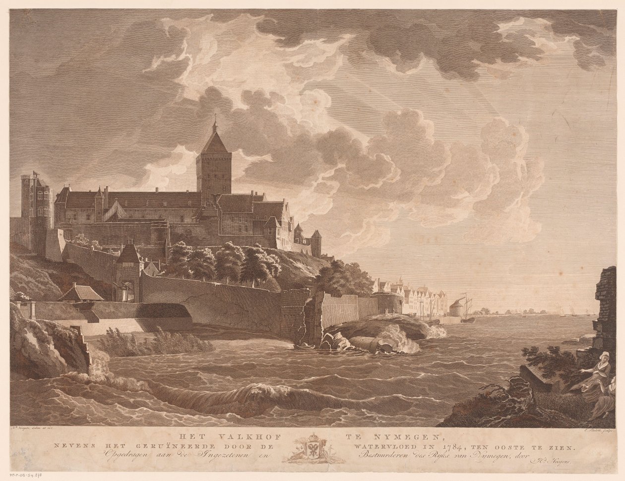 Vista del Valkhof en Nijmegen El Valkhof en Nijmegen, junto al arruinado por la inundación de 1784, al este (título sobre el objeto) de Ernst Karl Gottlieb Thelott