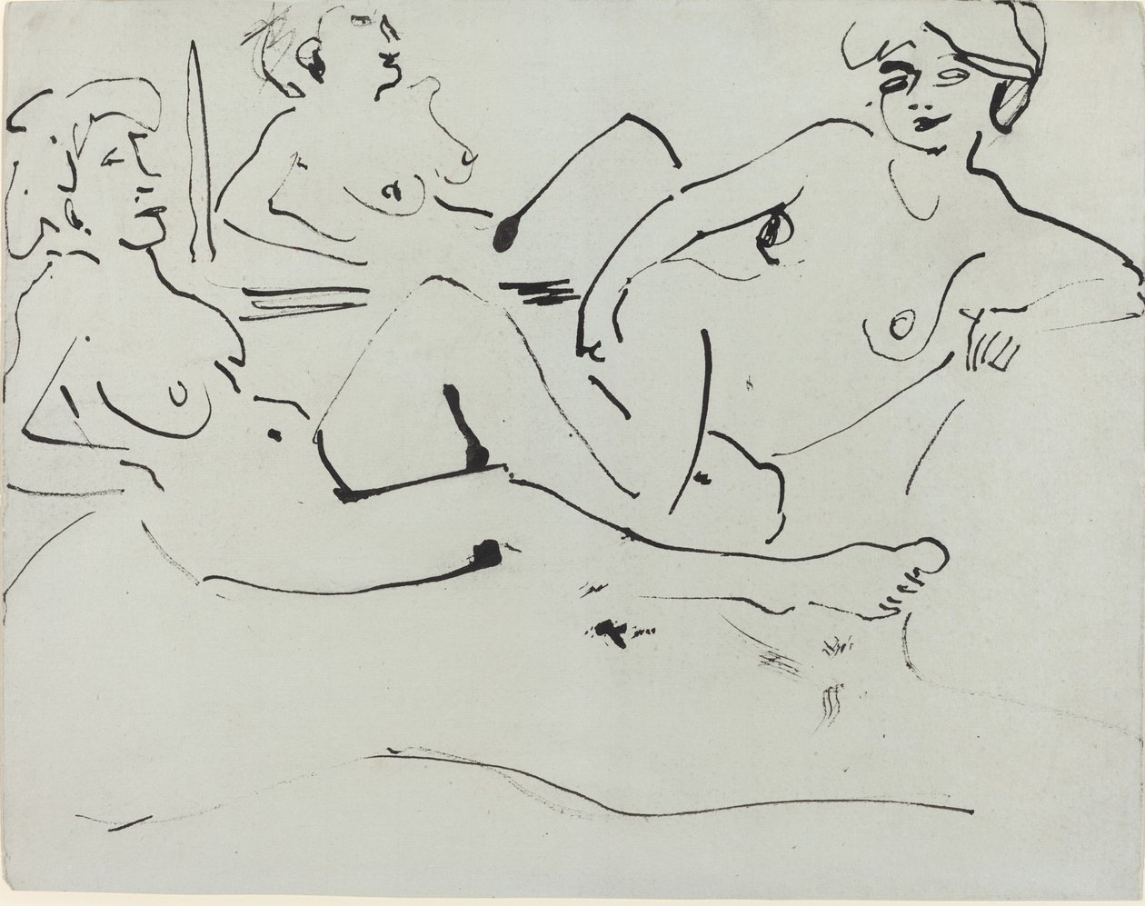 Dodo y una mujer mayor reclinada ante un espejo, 1909 de Ernst Ludwig Kirchner