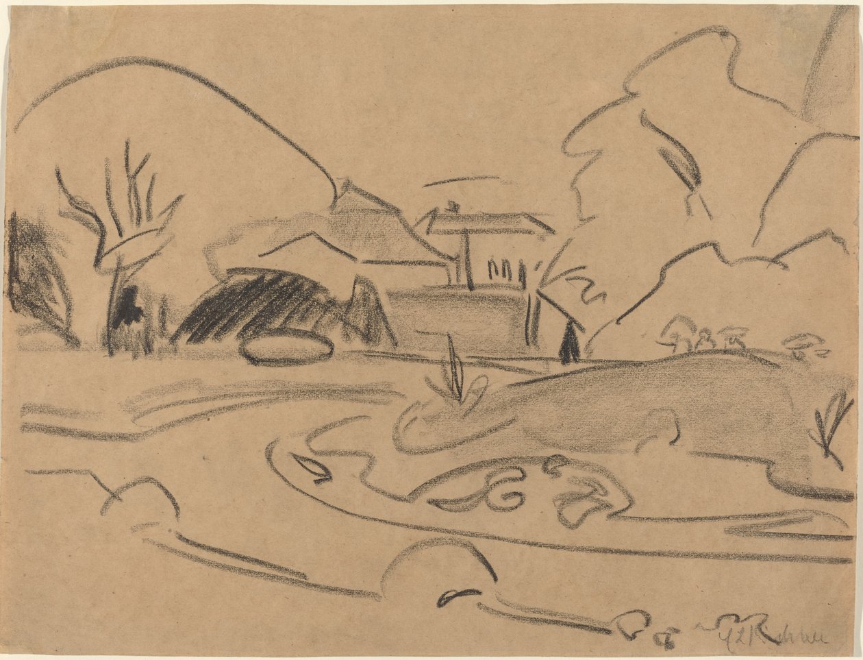 Senderos y Pabellón en el Gran Jardín de Dresde, c. 1909 de Ernst Ludwig Kirchner